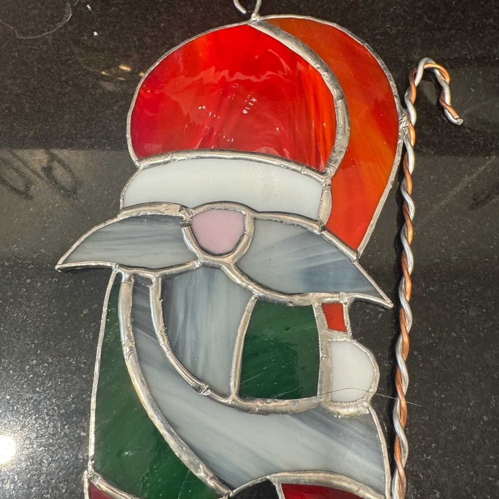 Stained Glass gnome Santa Ornament